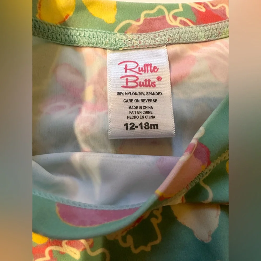 12-18M Ruffle Butts Mint Floral Ruffle Swim Set